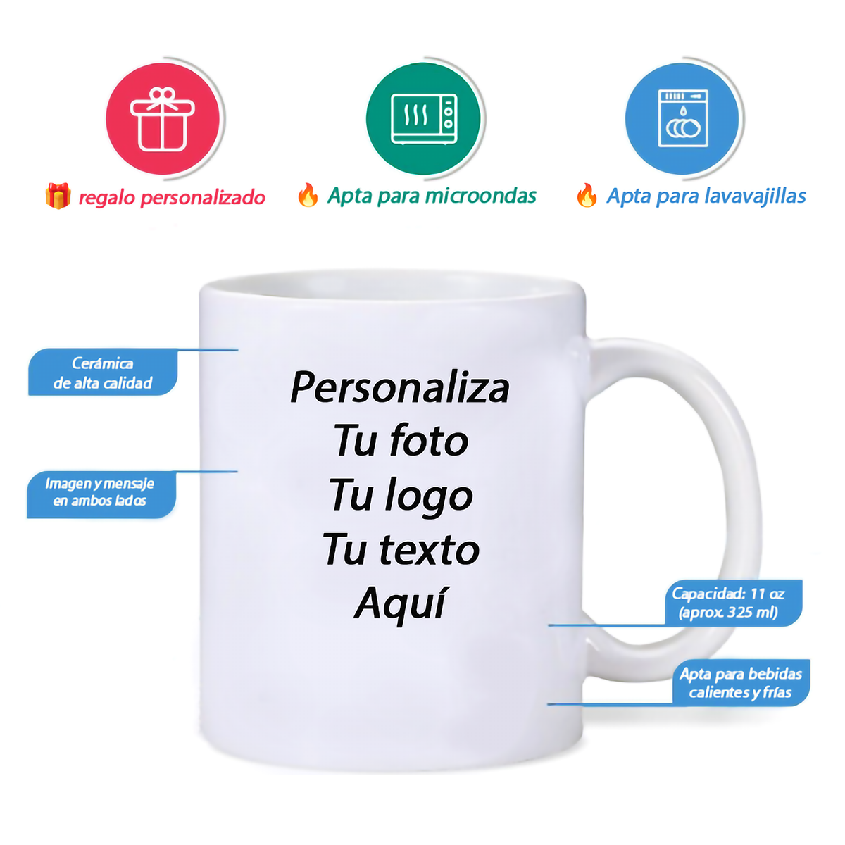 Taza personalizada Premium AAA con foto y texto