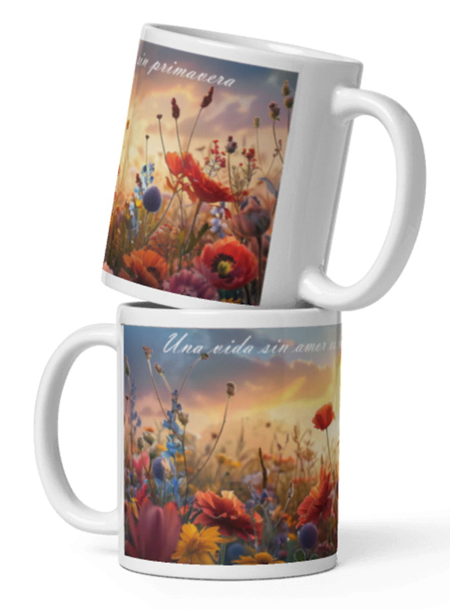 una vida sin amor es un año sin primavera taza blanca personalizada premium aaa