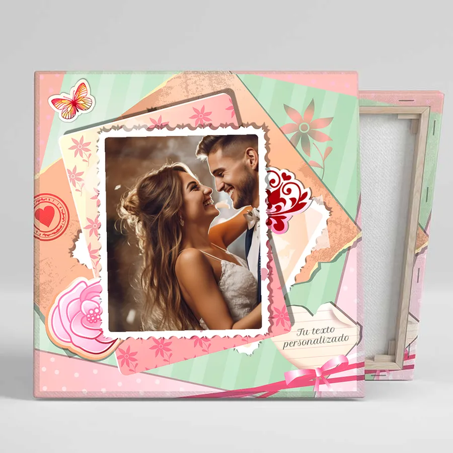 Foto frame bodas y comuniones BC11B Lienzo personalizado de boda con foto de la pareja y texto en una etiqueta