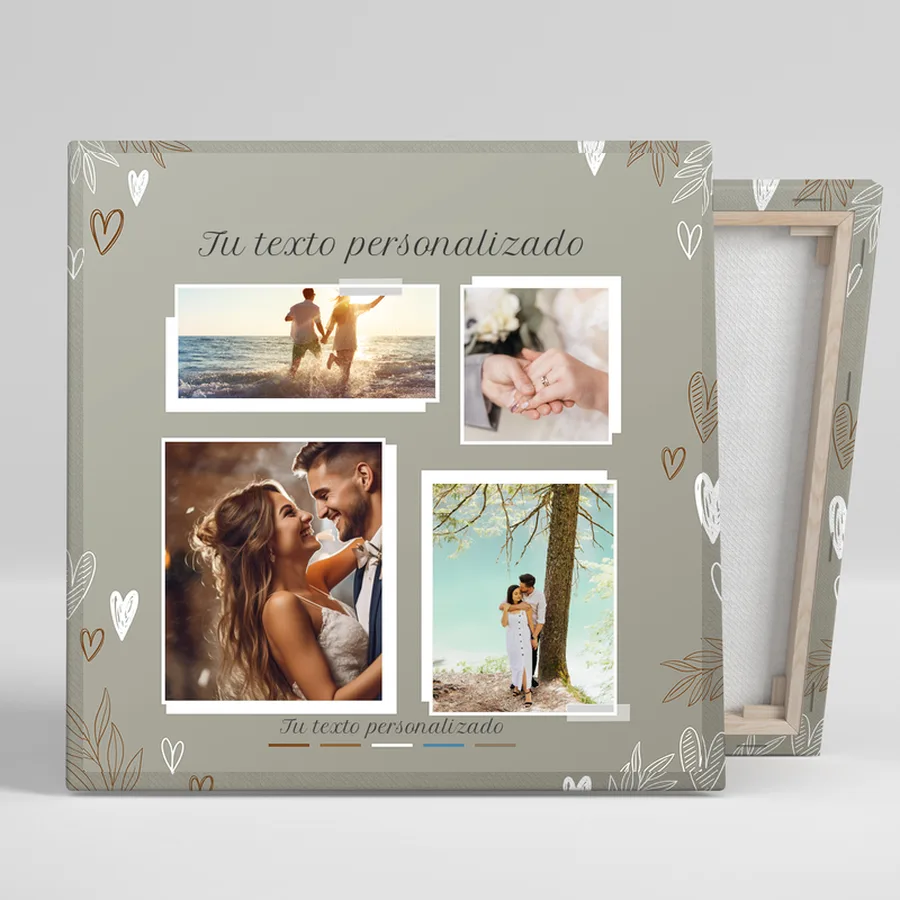 Foto frame bodas y comuniones BC11C Lienzo collage personalizado de boda con 4 fotos y texto