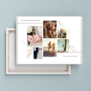 Lienzo horizontal personalizado de boda con 6 fotos y dos textos
