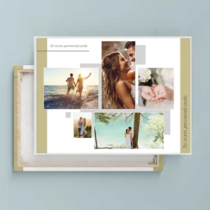 Lienzo horizontal personalizado de boda con 5 fotos y dos textos