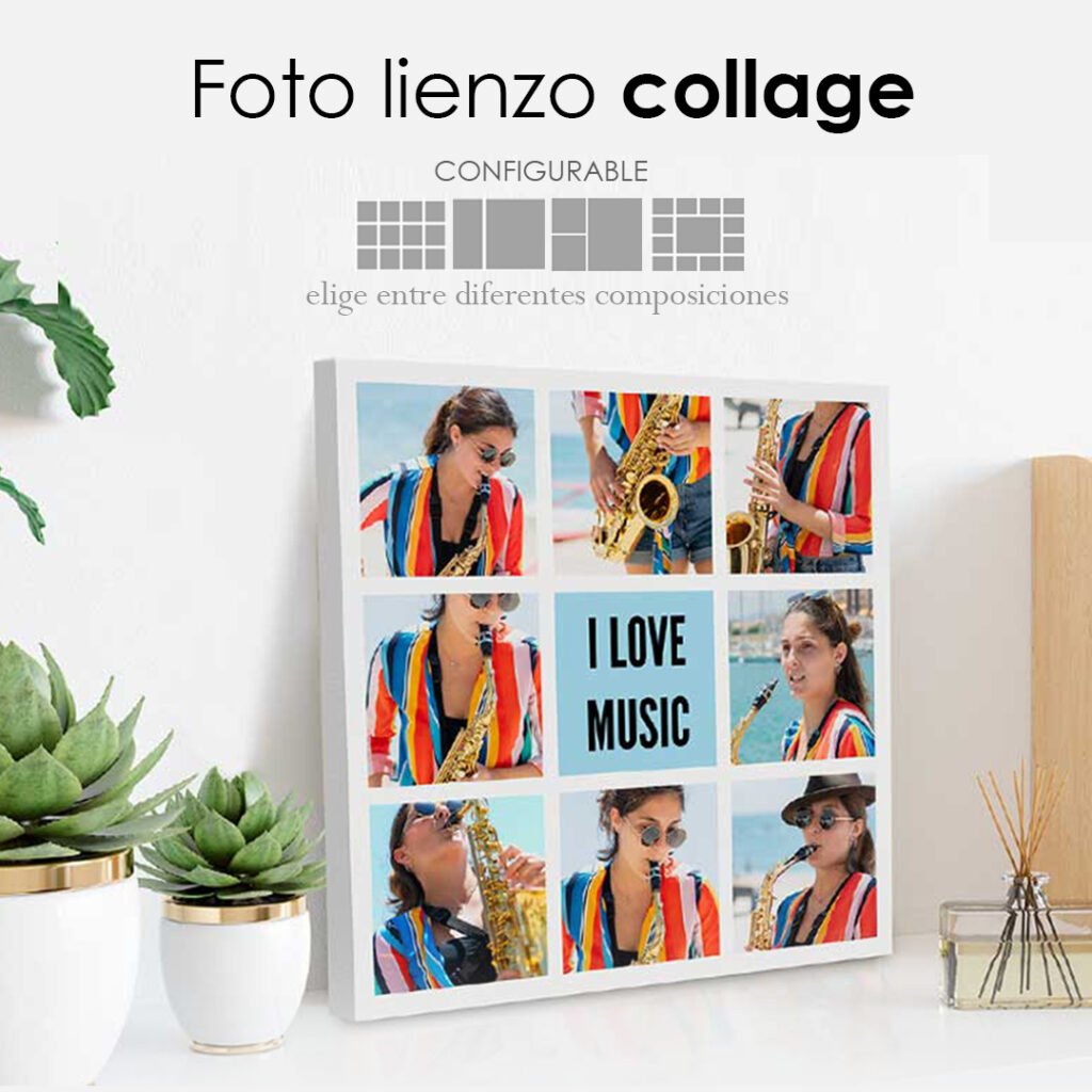 Foto lienzo collage personalizado con varias fotos sobre bastidor de madera