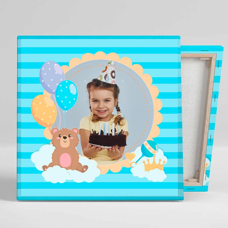 Lienzo cuadrado infantil personalizado con foto, plantilla IN11C