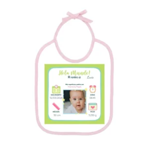 Babero con cinta rosa y diseño NT11A con foto de bebé de ejemplo
