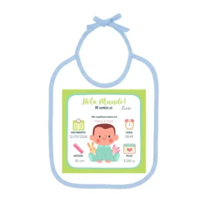 Babero con cinta azul y diseño NT11B con foto de bebé de ejemplo