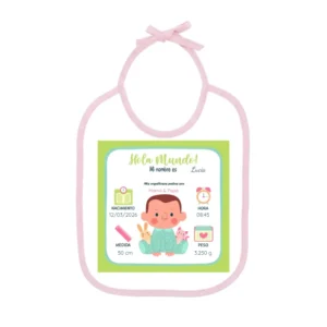 Babero con cinta rosa y diseño NT11B con foto de bebé de ejemplo