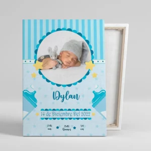 Cuadro natalicio personalizado Blue Baby con foto con nombre, fecha, hora, peso y altura del bebé