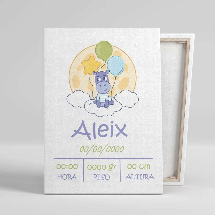 Cuadro natalicio personalizado Aleix globos con nombre, fecha, hora, peso y altura del bebé