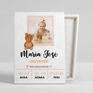 Cuadro natalicio personalizado María José osito con foto con nombre, fecha, hora, peso y altura del bebé