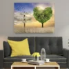 Cuadro con texto personalizado · árbol corazón verde al atardecer (ambiente) Cuadro con texto personalizado colgado en la pared: árbol corazón verde al atardecer con cartel para tu frase