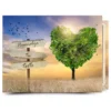 Cuadro con texto personalizado · árbol corazón verde al atardecer Cuadro en lienzo con texto personalizado: árbol corazón verde al atardecer con cartel para tu frase