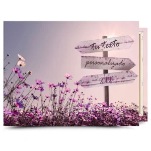 Cuadro en lienzo con texto personalizado: flores lila y cartel con cartel para tu frase