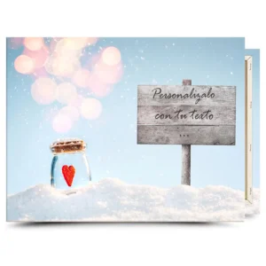 Cuadro en lienzo con texto personalizado: tarro con corazón en la nieve con cartel para tu frase