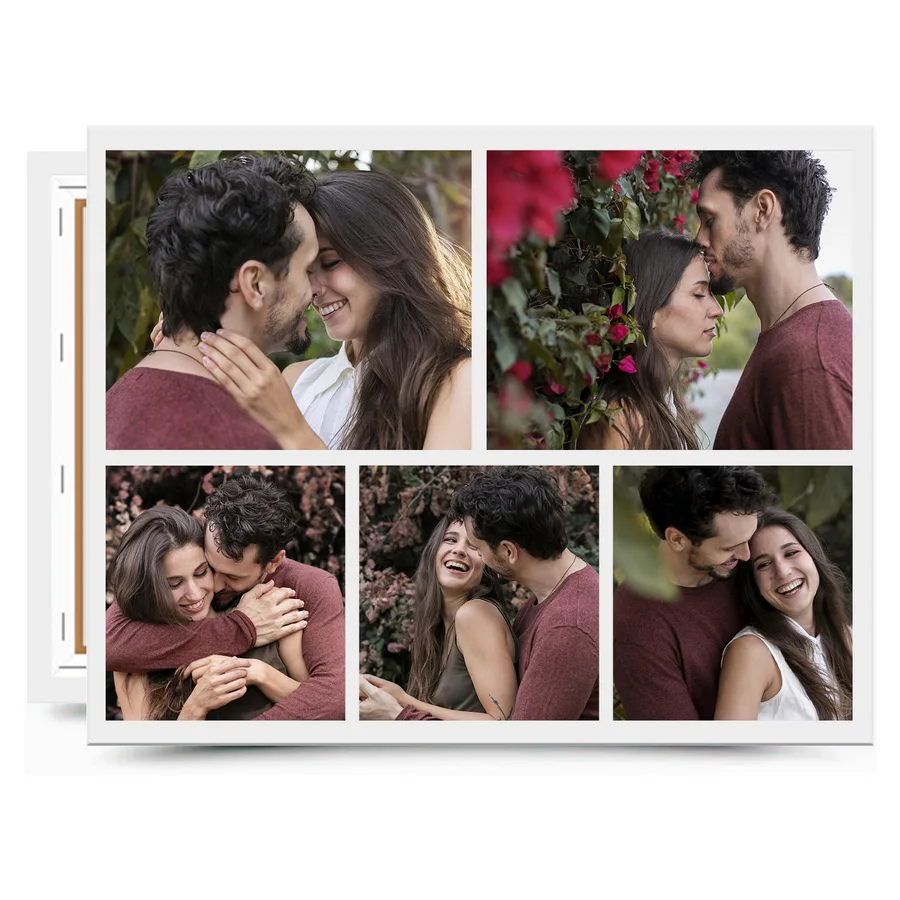 Lienzo collage horizontal de 5 fotos personalizado Foto lienzo collage horizontal personalizado con 5 fotos y marco blanco entre fotos