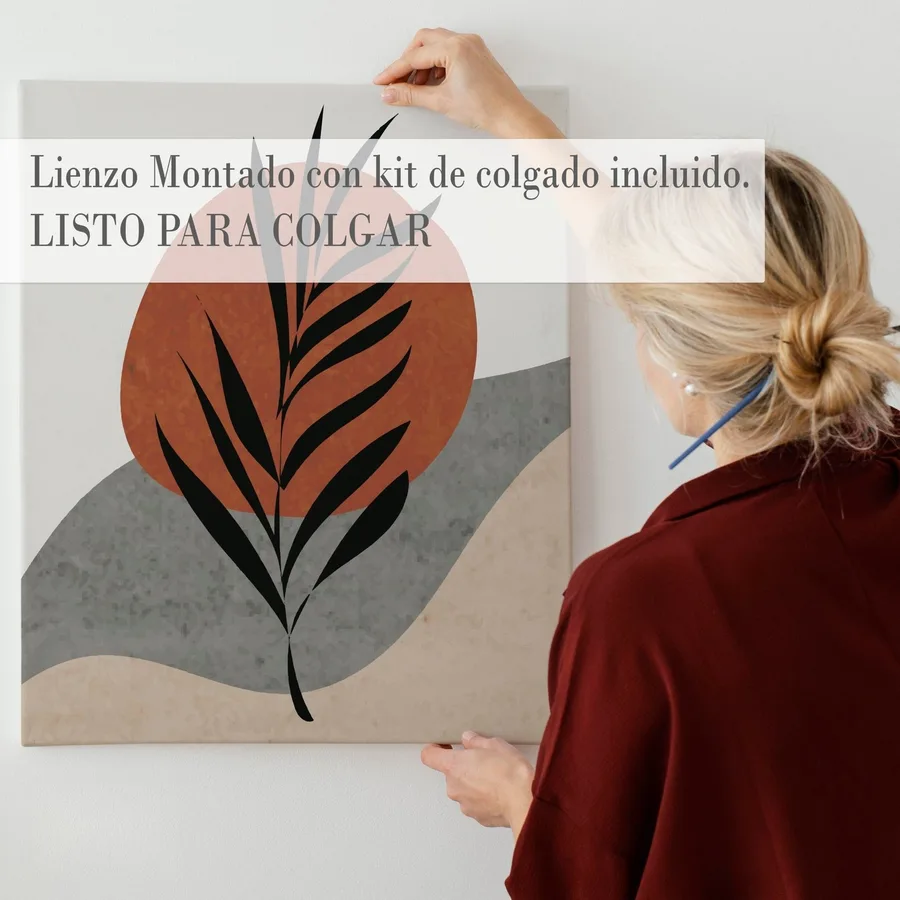 Lienzo montado sobre bastidor de madera, listo para colgar con kit de colgado incluido