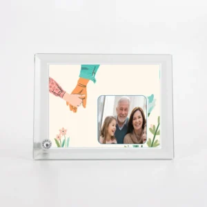 Foto en cristal biselado 13x18 con el diseño MA43C y una foto de ejemplo (imagen creada con IA)