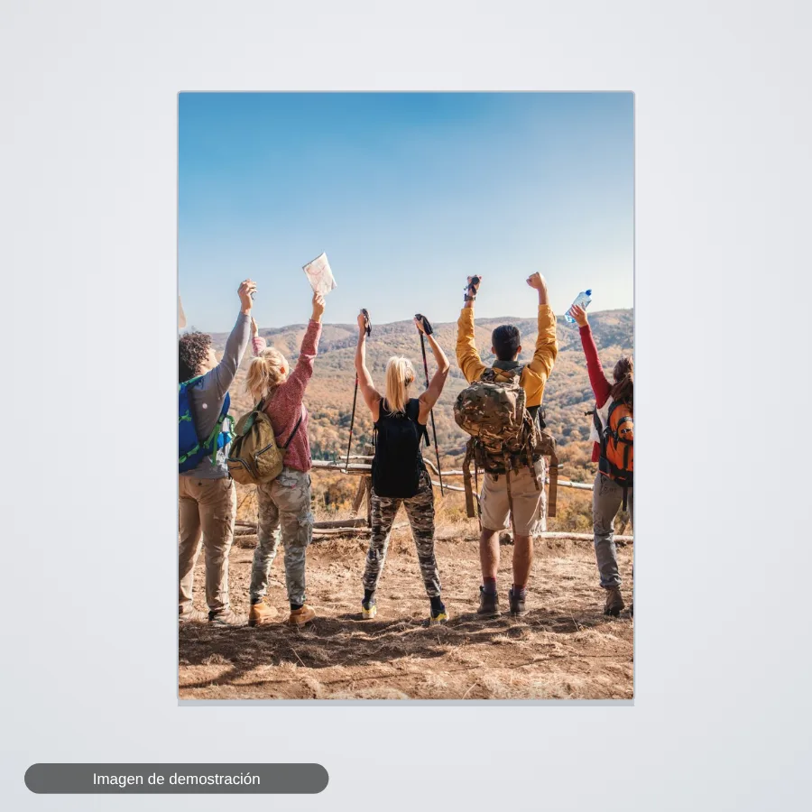 Foto de excursionistas impresa en aluminio de 15x20 cm, imagen de demostración