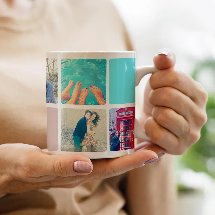 Taza blanca con collage de fotos personalizada